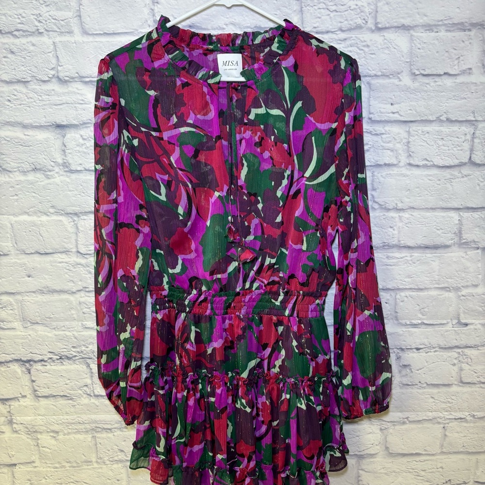 MISA Los Angeles Lorena mini dress Holiday Sparkle Abstract print Medium USA - Picture 16 of 16